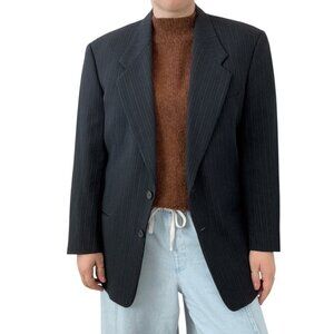 Vintage Giorgio Armani Charcoal Gray Striped Wool Sport Coat Jacket Blazer 42R